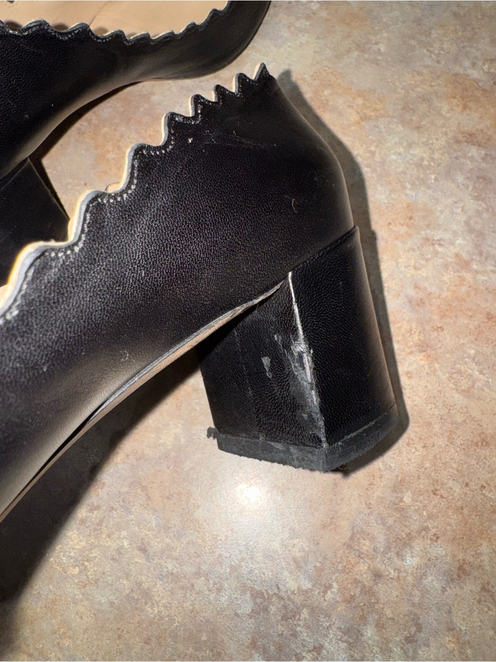 Chloe Black Italian Leather Scalloped Heels - Picture 5 of 12